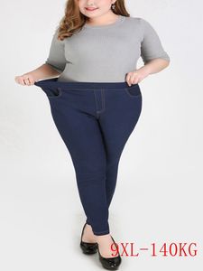 Jeans femininos outono e inverno casual jeans 9xl 8xl 7xl 6xl moda feminina calças de cintura alta bolso elástico 230111