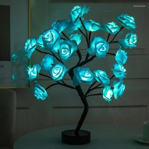 Decorative Flowers LED Rose Flower Table Lamp USB Christmas Tree Fairy Lights Night Home Party Wedding Bedroom Decoration Mother's Day