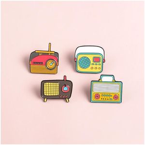 Pins Brooches Funny Creative Radio 4Pcs Set Cartoon Colorf Tv Personality Enamel Pins Alloy Paint Brooch For Men Denim Shirt Badge Dhpc5