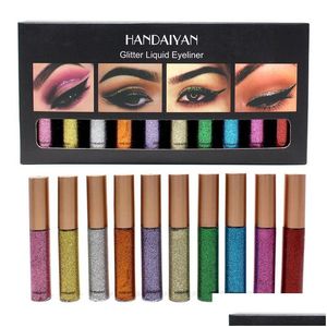 Eye Shadow 2drop Novo maquiagem de marca Handaiyan 10 Cores Eyeliner líquido Glitter Eyeshadow Highlighter Highlighter Drop de Dh8Ge