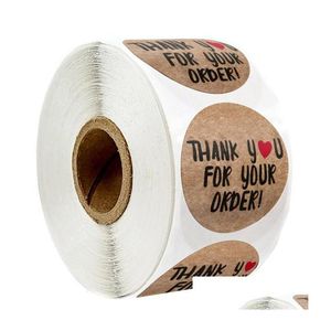 Adhesive Stickers Lovely Wood Color 500Pcs Roll 2.5Cm 1 Inch Thank You For Your Order Round Label Holiday Presents Business Festive Dh75X