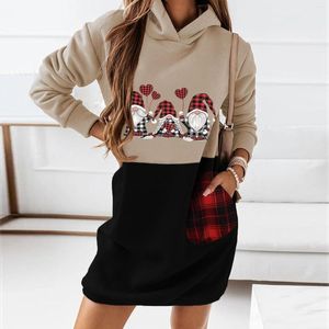 Women's Hoodies 2023 Autumn Women's Christmas Loose Hooded Sweater Mid-length Thickened Dress Women