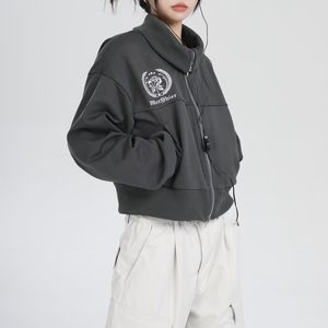 Женские куртки Deeptown Harajuku урезанная женщина винтажная уличная одежда Y2K Grunge Zip Up Женский короткий пальто