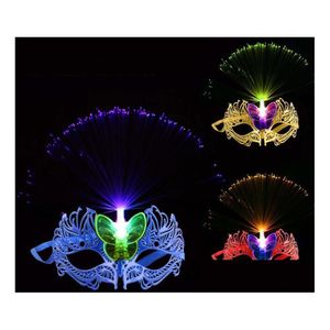 Maschere per feste Donna Maschera veneziana in fibra di led Vestito operato in maschera Principessa Piuma Mti Colori per consegna a domicilio Giardino domestico Festivo Su Dhwsh