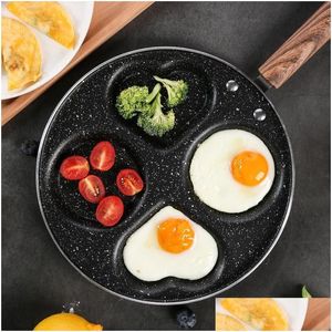 Pans Holes Egg Frying Pan Hamburger Nonstick Pot Aluminum Alloy Cooking Saucepan Heart Shaped Omelet Cookware With Wooden Handle Dro Dhzmz