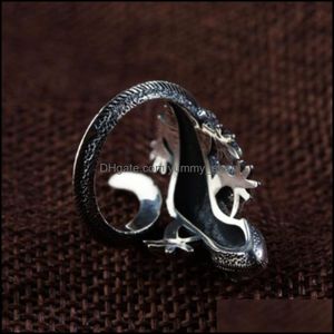 Pierścienie klastrowe modne spersonalizowane regulowane vintage jaszczurki pierścionek męski uroczy kabrite gecko chameleon anole kobiet biżuteria dla zwierząt dh3l7