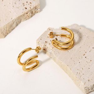 Hoop Earrings Stainless Steel Ins Minimalism 18k Gold PVD Plating Jewelry Geometric Double Line C Shape Gift