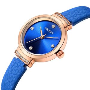 Armbandsur megir kvinnor mode blå kvarts titta på lady läder klockband högkvalitativ vattentät armbandsur gåva till hustru 2023