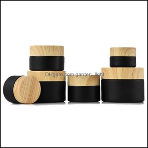 Packing flaskor 5g 10g 15g 20g 30g 50g Amber Black Glass Cosmetic Jar Cream Bottle Lip Makeup Behållare Frostade burkar med Woodgrain Otcu0