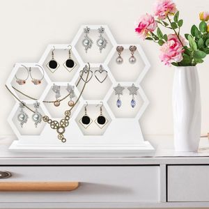 Jewelry Pouches Earring Holder Organizer Honeycomb Design Hanging Storage Rack For Stud Earrings Necklaces White