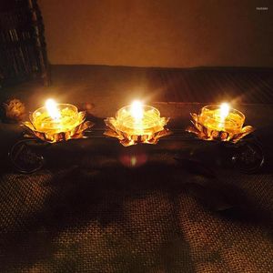 Candle Holders Vintage Style 3 Tealight Butter Stand Lotus Carved Ghee Lamp Holder Buddha Hall Desktop Decoration Crafts