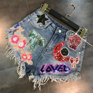 Women's Jeans Fashion Summer Bright Moon Star Heavy Sequins Denim Shorts Tide Women's