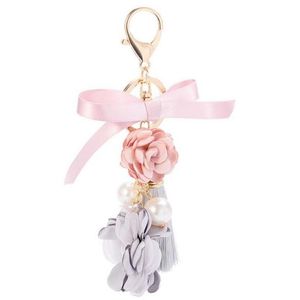 Key Rings Fresh Fabric Pink Flower Bow Keychain For Women Tassel Cool Keyring Best Gift Friend Pendant Jewelry Wholesale Drop Deliver Dhq18