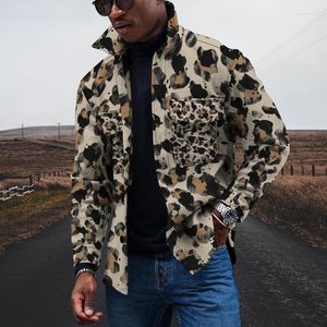 Men's Jackets Vintage Leopard Men 2023 Spring Loose Long Sleeve Button-down Turn-down Collar Casual Coats Mens Fall Fashion Outerwear