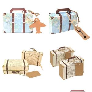 Gift Wrap 10/20/50pcs Mini Travel Suitcase Candy Box Kraft Paper Chocolate Favor Packaging Bag Wedding Birthday Party DecorationGift DHX0V