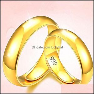 Couple Rings Gold Simple Fashion Fine Jewelry Luxury Golden Engagement Wedding Ring Anniversary Gift Women Men Drop Delivery Dhvxt