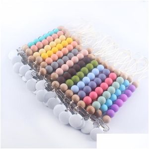 Keychains Lanyards 28 Colors Fashion Sile Baby Pacifier Chain Keychain Clips Holder Wood Beaded Soother Clip Nipple Teether Strap Dhgdd