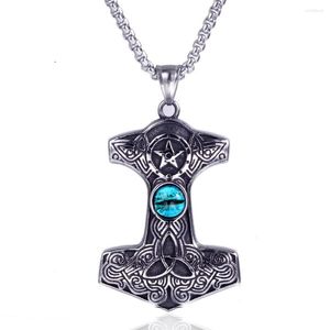 Colares de pingentes de aço inoxidável Viking Thunder Hammer Colar Chain de titânio retro de opala masculina