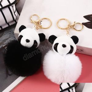 Portachiavi Cordini Cartone animato Panda Portachiavi Coniglio Palla di pelo Peluche Portachiavi Anelli Carino Pompon Ciondolo Portachiavi Titolare Donna Car Char Dh8Qi