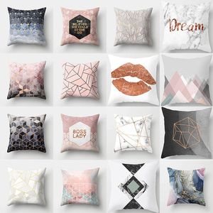 Pillow Creative Hand-painted Cover Nordic Style Rose Gold Powder Pillowcase Sofa Living Room Home Decor 45x45cm