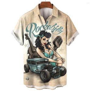 Camicie casual da uomo 3d Moda vintage per uomo Violino Rocker Stampato Rockabilly Camicia hawaiana Top manica corta Homme Harajuku Ropa Hombre