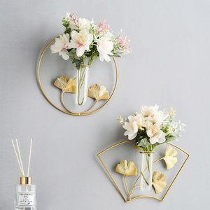 Vases Metal Glass Golden Hydroponics Home Decoration Living Room Flower Wall Terrarium Gift 230111