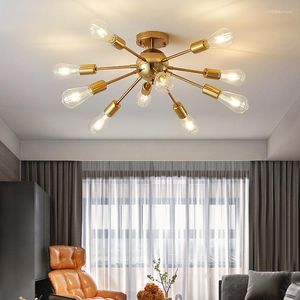 Ljuskronor IWP Nordic Industrial Style Chandelier Inomhus LED Pendant Lamp Golden Black Light Fixture Bedroom Matsal