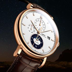 Armbanduhren Herren Mechanische Automatikuhren Luxus Schweiz Marke Mann 50m Wasserdichte Mondphasenuhr Mode Männliche Armbanduhr