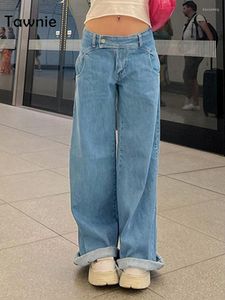 Dżinsy damskie Tawnie 2023 Autumn Y2K Blue Worbgy Women Casual Retro Low Rise Mom Harajuku Streetwear Stylowe szykowne spodnie dżinsowe