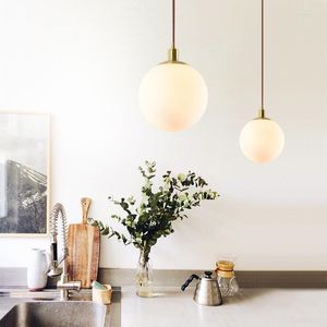 Pendant Lamps Nordic Style Milk White Spherical Glass LED Chandelier 15cm 20cm 25cm Dining Room Bedroom Bedside Bar Lighting Decoration