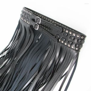 Belts Sexy Long Fringe Leather Black Designer Ceinture Femme Studs Punk Double Pin Buckle Plus Size Waistband Women S/M/L/XlBelts