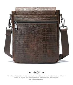 Cabeça camada de couro de vaca seção vertical negócios viajante homem bolsa de ombro inclinada designer de moda bolsa de ombro única grão de crocodilo