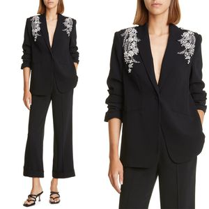 Primavera Nero Moda Donna Pantaloni Abiti per matrimonio Perline di cristallo Abito per la madre della sposa Blazer da sera Abiti da cerimonia