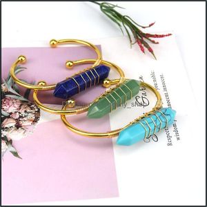 Charme Armbänder Draht Wrap Naturstein Sechseckige Prismen Armband Opal Amethyst Aventurin Rosa Kristall Armreif Für Frauen Schmuck Dro Dhvs8