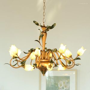 Chandeliers Italy Foyer Retro Bronze Hanging Chandelier Led Light Frosted Glass Shade Home Lighting Traditional G9 Lamparas