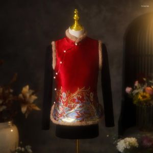 سترات نسائية على الطراز الصيني الأنيق الرجعية ذوي الياقات البيضاء Qipao Tops Tang Suit Weistcoat Women Vintage Red Cheongsam Coat Coat Oriental Jackets