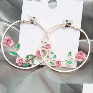 Hoop Huggie Fashion Jewelry Vintage Rose Flower Earrings Circle Drop Delivery DHW4X