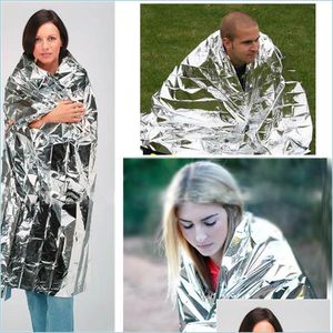 Blankets Emergent Blanket Lifesave Dry Outdoor First Aid Survive Thermal Warm Heat Rescue Mylar Kit Bushcraft Treatment Camp Space F Dh6Ke