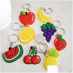 Keychains Lanyards PVC Fruit Accessories Key Chains Rings Jewelry Apple Pineapple Banana Watermelon Grape Stberry Cherry Pendant B DHJBL