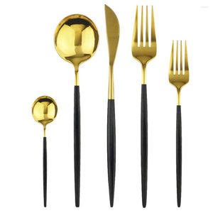 Flatware Sets 4set/6set/10set Black Gold Cutlery Set Knife Fork Spoon 304 Stainless Steel Dinnerware Mirror Tableware