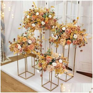 Dekoracja imprezy 4PCS Wedding Centerpiece Goldplated Geometryczne stojak kwiatowy dom lśniący metalowy żelazny rec kwadratowa rama tła upuść del dhikq