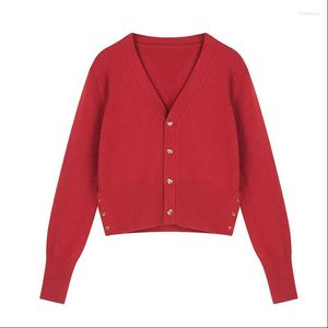 Maglieria da donna primavera e autunno Top Fashion versione coreana donna/ragazza scollo a V colore puro monopetto manica lunga maglione cardigan sottile