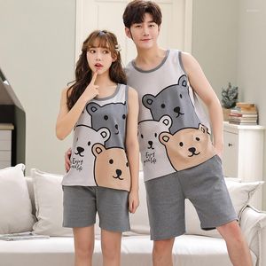 Women's Sleepwear Couple's Pajama Sets M-4XL Summer Vest Pajamas Lovely Cartoon Cotton For Women Short Top Pant Leisure Outwear