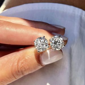 Big Stone Four claws 5-9mm Round Simulated Diamond Earrings for Women Men female Real 925 Silver Stud Earrings Jewelry