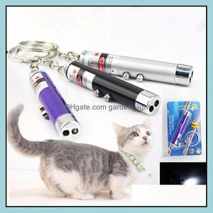 Cat Toys 2 In1 Red Laser Pointer Pen Nyckelring med vit LED -ljus SHOW Portable Infrared Stick Funny Tease Cats Pet Retail Package Otmit
