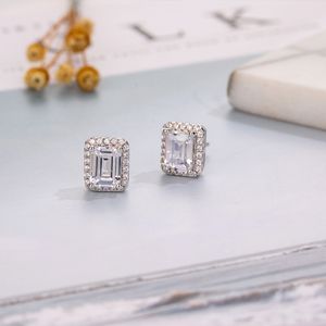 Classic 925 Sterling Silver Emerald cut Square Simulated Diamond Stud Earrings Wedding Earrings for Women topaz Gemstone Jewelry gift