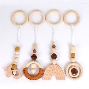 Decorative Figurines 4 Pieces/set Wooden Baby Rattle Toys Gym Play Rack Hanging Decor Ornaments Kids Room Pendant Decoration Gifts
