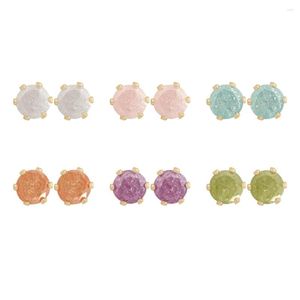 Stud Earrings Romantic Gold Color Plating Multi Colorful 5mm Zircon 6 Pair Earring Pack For Women Girl Super Cute Lovely Girly Jewelry