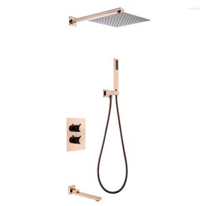 Bathroom Shower Sets Luxury Matte Black Faucet Wall Mounted Thermostatic 3 Function Set All Brass 8 Inch Top Spray