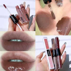 Lip Gloss 2 In 1 Mirror Transparent Glass Liquid Lipstick Punk Dark Brown Lava Chocolate Velvet Matte Sexy Lips Makeup Cosmetics